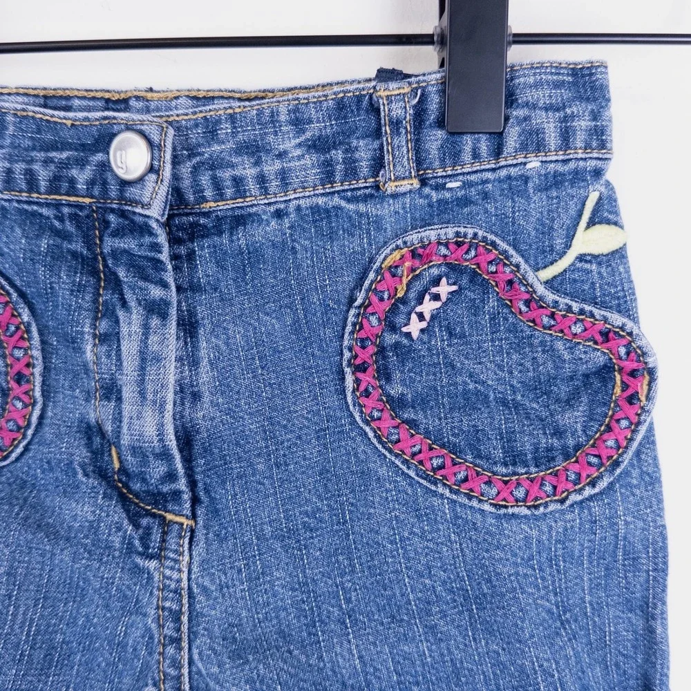 Vintage Y2K Gymboree Denim Shorts‎ Kids 3T Blue Apple Embroidery Ribbon Trim